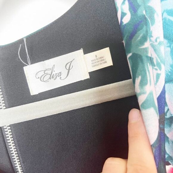 Eliza J Womens Multicolor Floral Short Sleeve V Neck Sheath Dress Size 8 - Picture 5 of 8